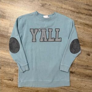 MarleyLilly • Y’ALL Embroidered Elbow Patch Crewneck Sweatshirt